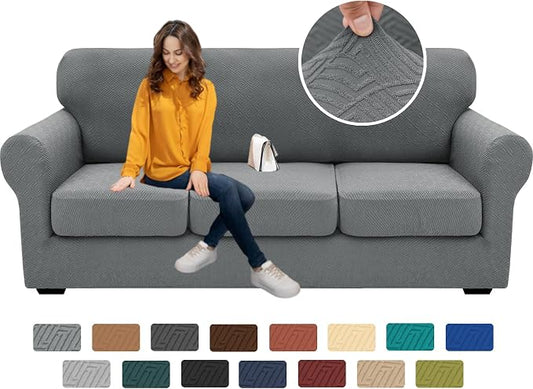 XINEAGE 2026 New 4 Pieces Couch Covers for 3 Cushion Couch Super Stretch Thick Soft Sofa Cover Anti Slip Sofa Slipcover Dogs Cats Furniture Protector (Light Gray, 71"-91") by XINEAGE