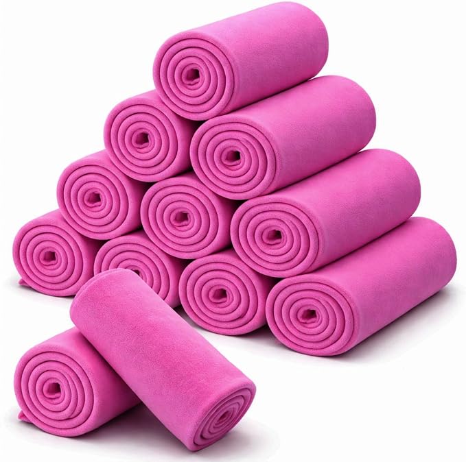Newwiee 12 Pcs Bulk Fleece Throw Blankets 50'' x 60'' Oeko-tex Standard 100 Certified for Outdoor Wedding Guest Blankets Donation Homeless Sleepover Lap Pet Sofa, All Seasons Use (Rose) by Newwiee