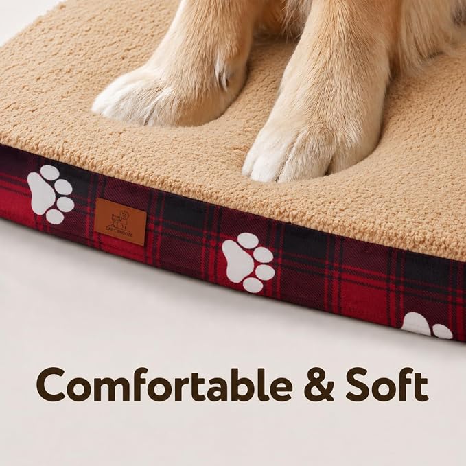 Orthopedic XL Dog Bed for Crate 41x27 Inch Christmas Red | Egg Crate Support, Waterproof Dog Bed, Machine Washable Removable Cover, Soft Sherpa Dog Crate Bed, Anti Slip Bottom - Image 4