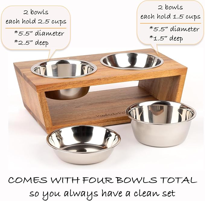 4" Tall Elevated Dog Bowls for Small Dogs, Food and Water Bowl Set by Pawfect Pets (Acacia) - Image 5