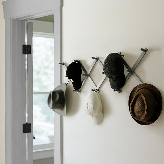 SKOLOO Hat Rack for Wall with 14 Hooks, Solid Wooden, Modern, Expandable Coat Rack Wall Mount for Coats, Hats, Bags, Baseball Caps, Dusty Gray Oak - Image 4