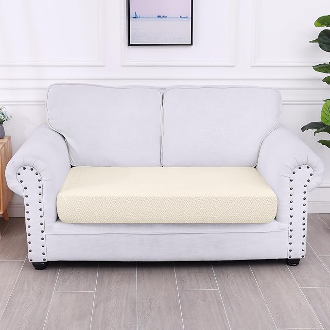 Smiry Waterproof Couch Cushion Covers, Non Slip Seat Cushion Covers | Stretch Jacquard Sectional Sofa Slipcover, Washable Elastic Furniture Protector for Pets, Kid, Medium, Biege - Image 5