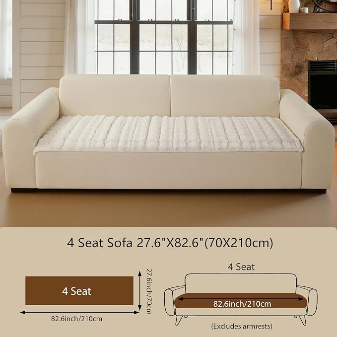 OHSIO Couch Cover for Pets Plush, Non Slip Cozy Sofa Cover Pet Friendly, Soft Thick Fuzzy Sofa Slipcovers for 3 Cushions Washable Couch Sofa Funiture Protector(White,27.6'' x 82.6'') - Image 2