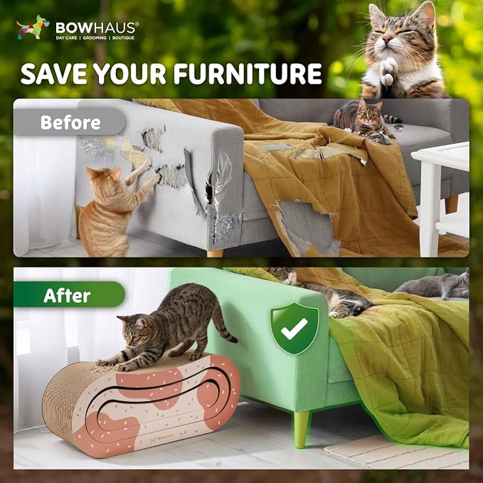 BOWHAUS 3 in 1 Cat Scratch Board, Cat Scratcher Lounger for Indoor Cat, Cardboard Cat Scratcher, Durable & Long-Lasting Infinity Cat Scratcher, Reversible Scratching Pads for Protecting Furniture - Image 4