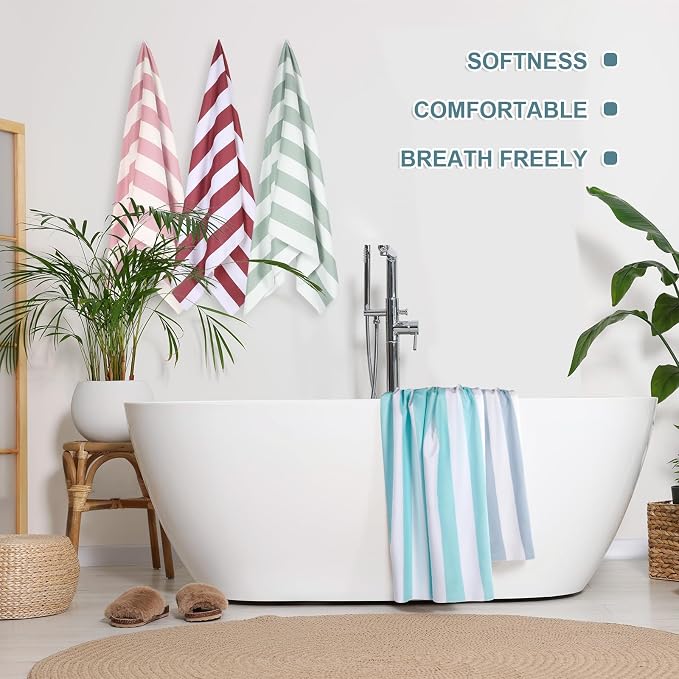 EBOOT 10 Pack Oversized Beach Towel Set Extra Large Pool Towels Microfiber Quick Dry Swim Blanket for Adult Women Men Face Hand Body Bath Travel Pool(Pastel Color,36 x 72 Inch,Cabana Stripe) - Image 4