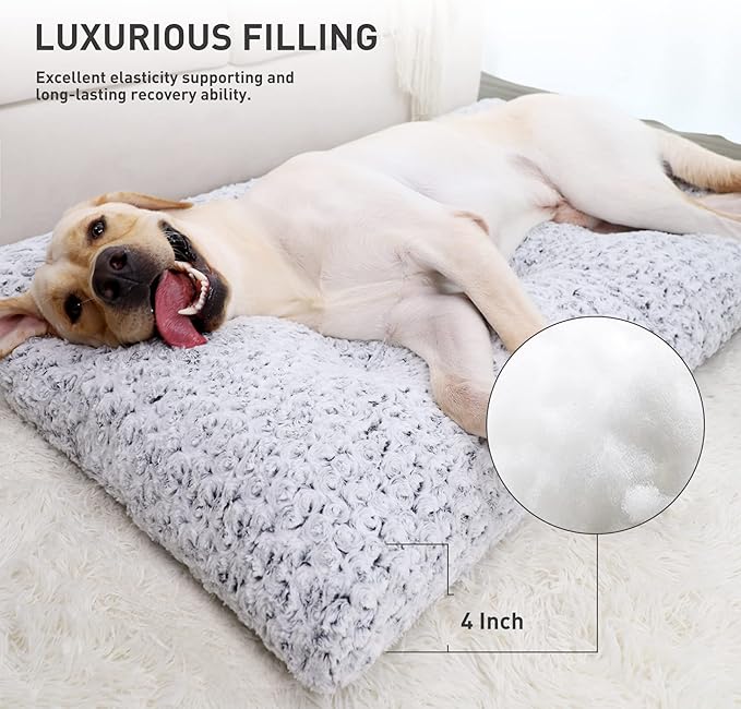 KSIIA Washable Dog Bed Deluxe Plush Dog Crate Beds Comfy Kennel Pad Anti-Slip Pet Sleeping Mat for Large, Jumbo, Medium, Small Dogs Breeds, 41" x 27", Gray - Image 3