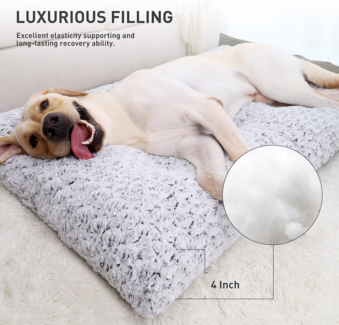 KSIIA Washable Dog Bed Deluxe Plush Dog Crate Pad Comfy Pet Bed Non-Slip Kennel Pad for Extra Large Dogs, 44" x 32", Grey - Image 3