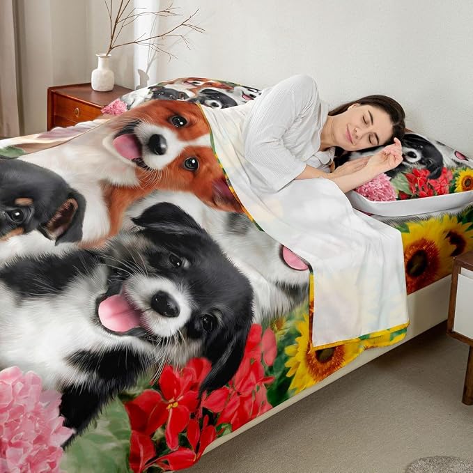 Dog Sheet Sets for Boys Kids Kawaii Room Decor Bedding Cute Pet Puppy Flat Sheet Toddler Lovely Kawaii Pug Top Sheet German Shepherd Fitted Sheet Bedroom Collection 3Pcs Bed Sheet, Twin Size - Image 2