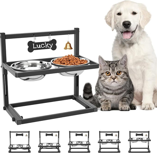 Elevated Dog Bowls for Medium and Small Dogs, 5 Adjustable Height, Raised Dog Bowl Stand with 2 Stainless Steel Dogs Food Bowls, Metal Strong Pet Bowls Elevated by ADENGL