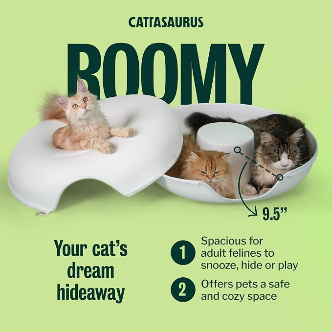 Cattasaurus Peekaboo Cat Cave, Extra Spacious for Multiple & Large Cats 15+ lbs, Scratch Detachable Cat Beds for Indoor Cats, Washable Tunnel Bed, Comfy Donut Tunnel (White, Jumbo) - Image 4