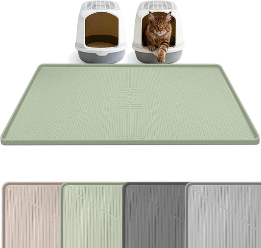 Silicone Cat Litter Mat 45" x 30" Cat Mat for Litter Box, Green | Extra Large Cat Litter Trapping Mat for Floor, Waterproof, Non-Slip Kitty Litter Box Mat with Raised Edge, Easy to Clean by Bartuke