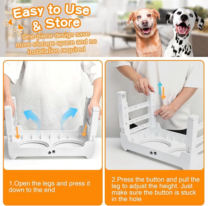 COMESOON Elevated Dog Bowls, 4 Height Adjustable Raised Bowl Stand with 2 Thick 50oz Stainless Steel Food Bowls Non-Slip Feeder Adjusts to 3.7'', 9.2'', 10.75'', 12.36'' White - Image 6