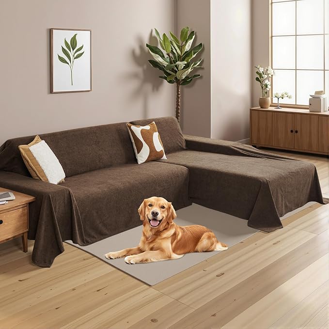 MYSKY HOME Sectional Couch Cover for Dogs, 2 Pieces Couch Covers for L Shape Sofa, Sofa Cover Washable, Furniture Protector Chaise Lounge Cover for 2-3 Cushion Couch (71"x118"+71"x118", Brown) - Image 2