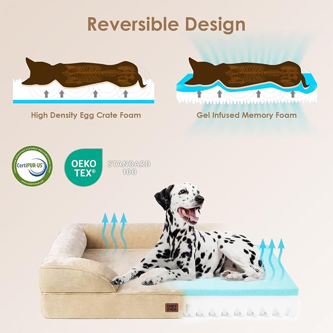EHEYCIGA Orthopedic Dog Beds Large Sized Dog, Waterproof Washable Pet Bed | Non-Slip Bottom and Egg-Crate Memory Foam XL Dog Couch Bed with Washable Removable Cover, Greige, 41Inch - Image 3