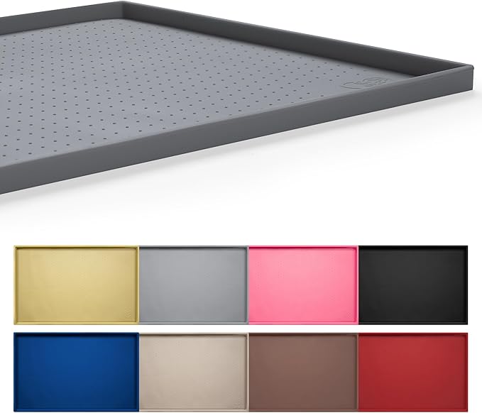 Hubulk Dog Feeding Mat,100% Waterproof Food Grade Silicone Pet Food and Water Bowl Placemat,Dishwasher, High Raised Edge to Prevent Spills,Nonslip Tray to Stop Messes on Floor (32"x24"x1.0", Grey) by Hubulk