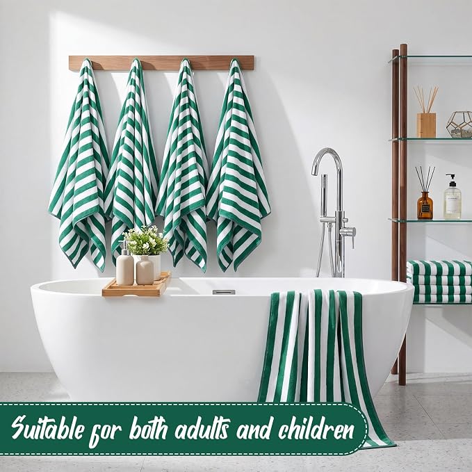 SmoothNovelty 8 Pack Microfiber Bath Towels Bulk 27'' x 60'' Oversized Bath Towel Highly Absorbent Extra Large Shower Sheets Soft Drying for Beach Pool Bathroom Salon Party(Wide Stripe,Green) - Image 6