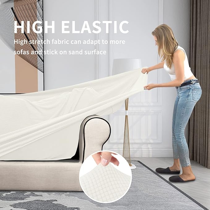 Easy-Going 4 Pieces Stretch Couch Cover Sofa Cover for Dogs Washable Sofa Slipcover for 3 Separate Cushion Couch Spandex Jacquard Fabric Elastic Furniture Protector for Pets, Kids (Ivory, Sofa) - Image 4
