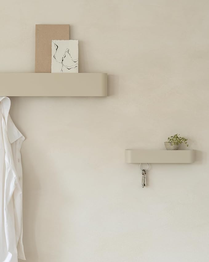 Kazai. Coat Rack Wall Mount with Shelf 'Tone' | Modern Design Coat Hanger with Hidden Hooks and Storage | Hat Rack with Shelf in Metal | Wall-Mounted Purse Organizer | Sand Taupe - Image 8