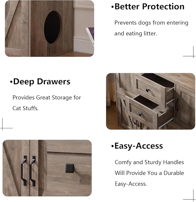 Forest Gravity Large Dog-Proof Double Cat Litter Box Enclosure with Storage for 2 Cats,Cat Washroom Cabinet with 2 Drawers,47.6'' Modern Dual Litter Box Furniture Cabinet with Compartments,Grey - Image 3