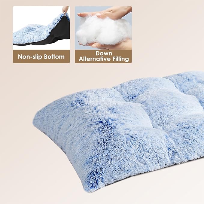 EHEYCIGA Fluffy Dog Crate Bed for Large Dogs, Plush Faux Fur Pad, Blue | Calming Anti Anxiety Large Dog Crate Bed, Washable Soft Warm Mat with Non-Slip Bottom - Image 3