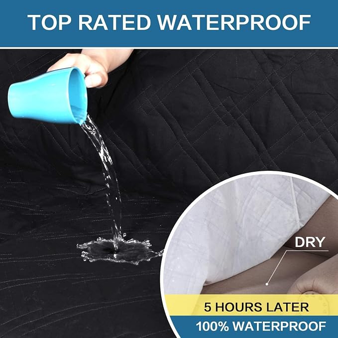 H.VERSAILTEX 100% Waterproof Sofa Slipcover Washable Loveseat Cover for 2 Cushion Cover Non-Slip Furniture Protector with Puppy Paw Silicone Backing Couch Cover for Pets Dogs (Loveseat, Black) - Image 4