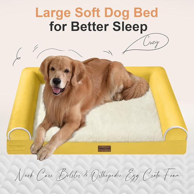 NANUYA Orthopedic Dog Bed for X-Large Dogs, 40 x 32 Inch, Ginger | Egg crate foam for joint support, 3-sided bolster pet sofa, waterproof lining, washable cover, and non-skid base - Image 2