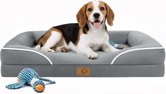 Homemate Dog Bed Medium Size Dog 28x23 inch with Orthopedic Foam Waterproof Outdoor Pet Cat Bed Sofa Supplies with Toy Dogs Crate Pad Couch with Removable Washable Cover & Non-Slip Botton Light Grey | Large Dogs Bed with Non-Slip Botton & Removable Was... by Homemate