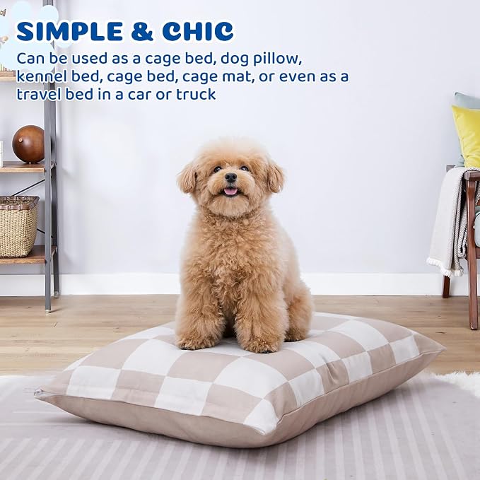 Medium Dog Bed with Removable Washable Cover for Small Dogs Deluxe Plush Dog Crate Beds Comfy Kennel Pad Waterproof Lining and Blue Gel Memory Foam Memory Foam（Brown 30 * 20 * 4in） - Image 3