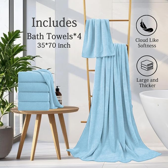 Hailea Extra Large Bath Towels Set 35x70 Inches - Blue Luxury 600 GSM Oversized Bath Sheet Towel,Ultra Soft Microfiber - Quick Dry,Highly Absorbent Shower Towels Spa Hotel Bathroom Towel Set (4-Pack) - Image 6