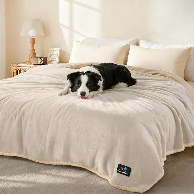 Waterproof Pet Blanket, Liquid Pee Proof Dog Blanket for Sofa Bed Couch, Reversible Sherpa Fleece Furniture Protector Cover for Small Medium Large Dogs Cats, Grey Beige Small（40" x 28"） - Image 9