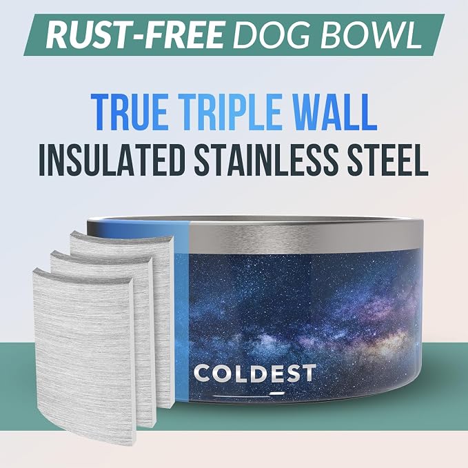 Coldest Dog Bowl - Anti Rust Metal, Non Slip, 3 Layers Insulated Stainless Steel Dog Bowls - Spill Proof & Heavy Duty - Water Bowl for Dogs, Cats & Pets, Dish Washer Safe (200 oz, Into The Beyond) - Image 3