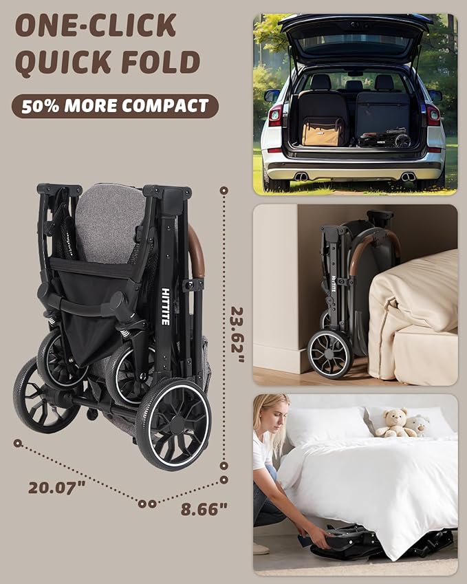 HITTITE Pet Stroller with Weatherproof Cover, All-Terrain 4-Wheel Cat & Dog Stroller with Adjustable Canopy, Foldable Dog Strollers with Storage Basket for Small to Medium Dogs Up to 55 lbs.