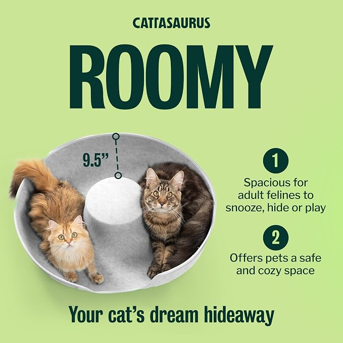 Cattasaurus Peekaboo Cat Cave Donut for Multiple & Large Cats up to 30-45 lbs, 3-in-1 Self Warming Cat Bed, Tunnel & Scratcher for Indoor Cats, Washable & Detachable Small Dog Bed (Light Gray, Jumbo) - Image 4