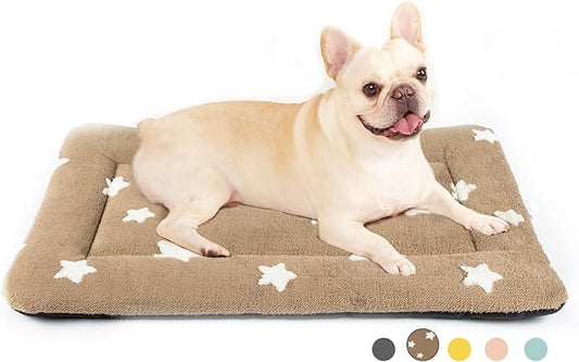 Mora Pets Dog Crate Pad Kennel Dog Bed Mat for Medium Dogs Washable Cute Star Pet Bed for Cage Ultra Soft Flat Puppy Cat Kitten Cushion for Sleeping Anti-Slip Brown 30 x 19 by MoraPets