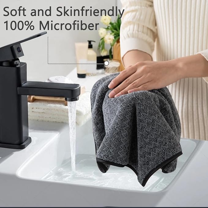 Ycosy 18 Piece Bath Towels Set,100% Microfiber Family Bathroom Towel with Hanging Loops-6 Bath Towels,6 Hand Towels,6 Washcloths,Quick Dry Highly Absorbent Shower Towel for Bathroom,Hotel,Spa-Black - Image 7