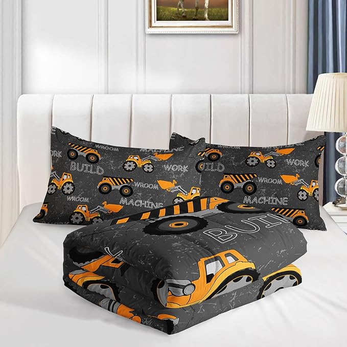 Truck Comforter Set Excavator Engineering Vehicle Printed Bedding Set with 1 Comforter and 2 Pillowcases for Boys and Girls Bedroom All Season(Truck-3 Full) - Image 4