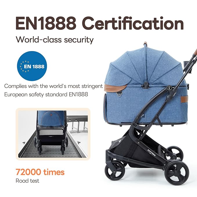 【One-Pull Open Ver.】 PETTENA One-Touch Foldable Dog Stroller for Small Dogs Cats up to 44 Lbs, Cat Stroller for 2 Cats, Large Space, Black (Navy Blue)