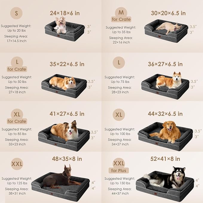 EHEYCIGA Orthopedic Dog Beds Large Sized Dog, Waterproof Washable Pet Bed | Non-Slip Bottom and Egg-Crate Memory Foam XL Dog Couch Bed with Washable Removable Cover, Dark Grey - Image 2