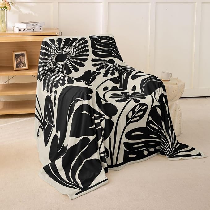 Erosebridal Boho Floral Couch Cover 71" X 91" Black Flower Sofa Cover Vintage Abstract Floral Leaves Couch Protector Aesthetic 70S Modern Sofa Protector for Cushion Couches Sofas, Washable Non Slip by Erosebridal