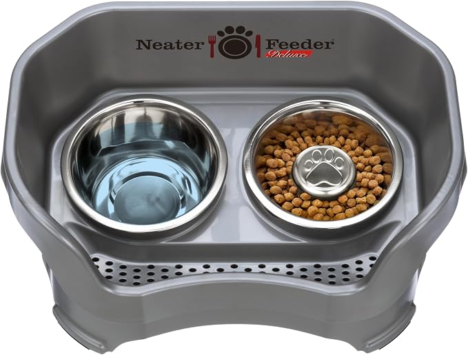 Neater Feeder Deluxe Mess Proof Dog Bowls Elevated for Medium Sized Breeds – Made in USA – No Spill Raised Slow Feeder Elevated Dog Bowl Stand, Stainless Steel Food and Water Bowl Set, Grey - Image 8