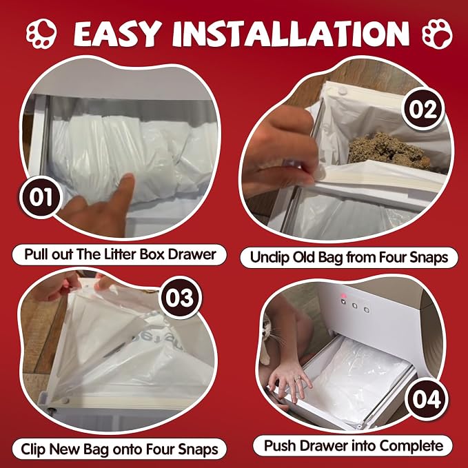 120 Pcs Self-Sealing Drawer Cat Litter Bags for Pet Snowy + Cat Litter Box | Pre-Punched Holes Anti-Shifting, Thickened & Wear-Resistant, Leakproof Secure Liner, Lock Litter Odor, Quick Install - Image 7
