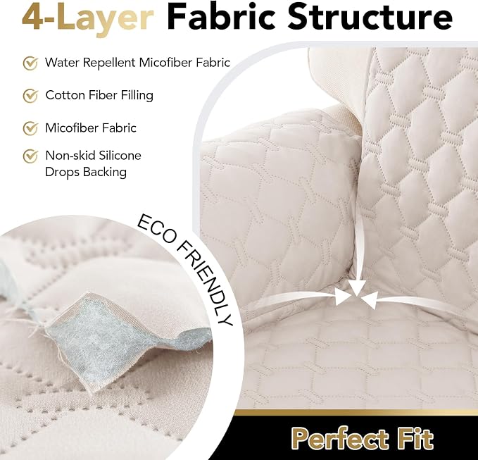 PrinceDeco Couch Covers for 3 Cushion Couch Quilted Sofa Slipcovers Water Resistant and Anti-Slip Furniture Protector Sofa Cover Pet Friendly Seat Width to 68"(Sofa, Ivory) - Image 6