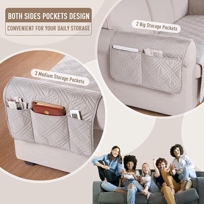 TAOCOCO Waterproof Oversized Couch Covers for Pets Dogs with Non Slip Backing, Sofa Seat Covers with Pocket for 4 Cushion Couch Washable Dog Couch Protector Sofa Slipcovers(Oversized Sofa, Cream) - Image 5
