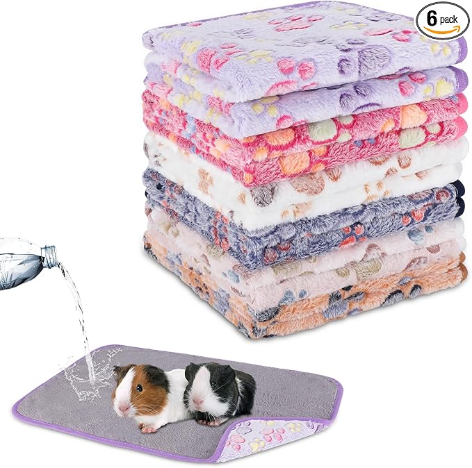 YUEPET Waterproof Guinea Pig Blankets Washable 6 Pack Small Animal Fleece Cage Liners Pet Soft Sleep Mat Pad Cover Warm Flannel Throw for Hamster Guinea Pig Rabbit Chinchilla Hedgehog Ferret 23"×16" by YUEPET
