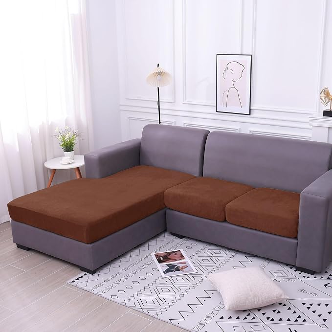 hyha Velvet Couch Cushion Covers, Sofa Covers for Cushion Couch Washable | Soft Plush Sofa Slipcover, Elastic Bottom, Non-Slip Wear Resistant Furniture Protector, Ideal For Pets & Kids, Chaise - Image 5