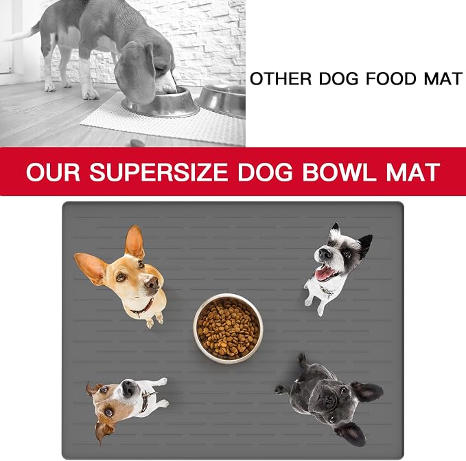 48" x 32" Largest Pet Food Mat, XXXL Silicone Dog Mats for Food and Water, Nonslip Pet Feeding Mats for Floors,Dog Cat Bowl Mat with Raised Edges, Gray Blue - Image 6