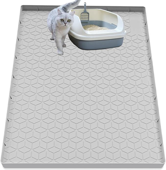 Cat Litter Mat for Litter Box, Silicone Large Cat Litter Trapping Mat - 40x28 in, Waterproof & Non-Slip, Durable & Easy Clean, Light Gray by Jacooxi