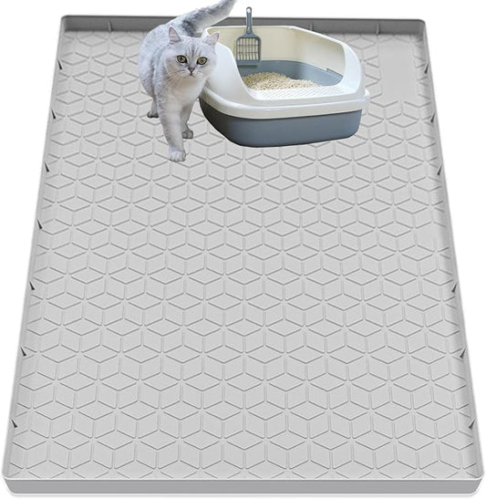 Cat Litter Mat for Litter Box, Silicone Large Cat Litter Trapping Mat - 40x28 in, Waterproof & Non-Slip, Durable & Easy Clean, Light Gray by Jacooxi