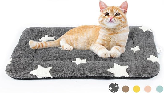 Mora Pets Cat Bed for Indoor Cats Washable Dog Crate Pad Cute Star Dog Bed Mat for Small Dogs Pet Kennel Pad for Cage Soft Flat Puppy Kitten Cushion Sleeping Anti-Slip Grey 22 x 13 by MoraPets
