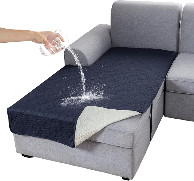 Genina 100% Waterproof Sectional Couch Covers for L Shaped Chaise Lounge Left, Anti-Slip Sectional Cover Furniture Protector Couch Cover for Dogs Pets, 1 Piece (Navy Blue, Left Chaise Cover) by Genina
